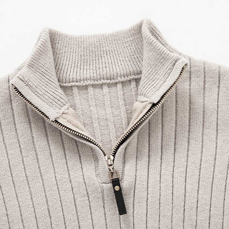 Gervond | Homme Pull Col Zippé Côtelé Slim - Cream - Image 10