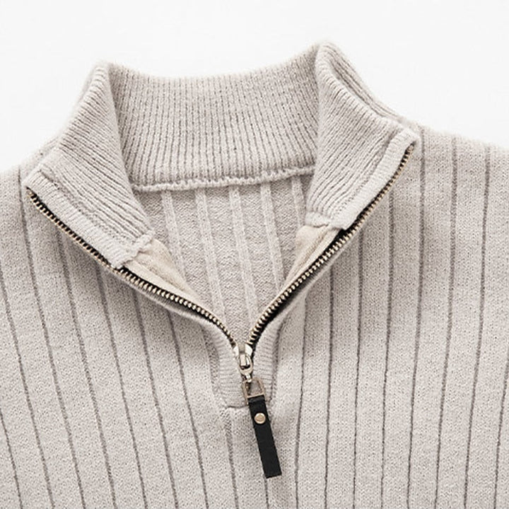 Gervond | Homme Pull Col Zippé Côtelé Slim - Cream - Image 10