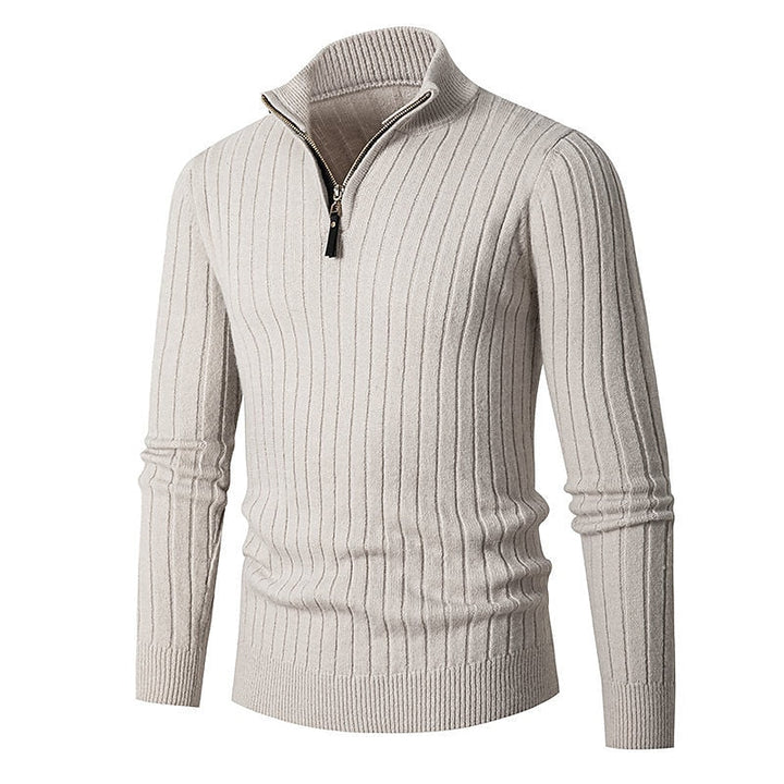 Gervond | Homme Pull Col Zippé Côtelé Slim - Cream - Image 2