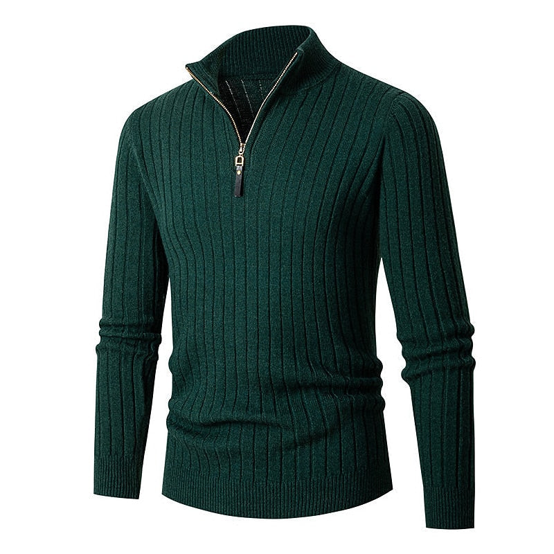Gervond | Homme Pull Col Zippé Côtelé Slim - Cream - Image 3