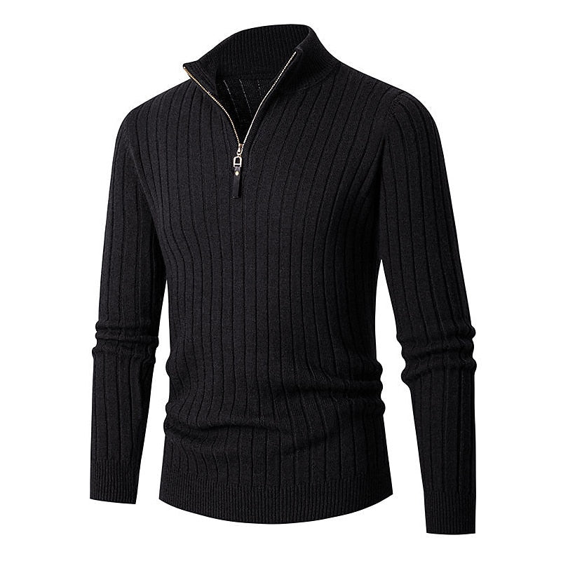 Gervond | Homme Pull Col Zippé Côtelé Slim - Cream - Image 4