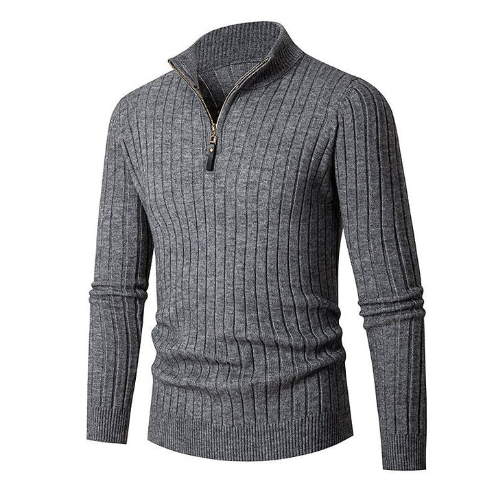 Gervond | Homme Pull Col Zippé Côtelé Slim - Cream - Image 5