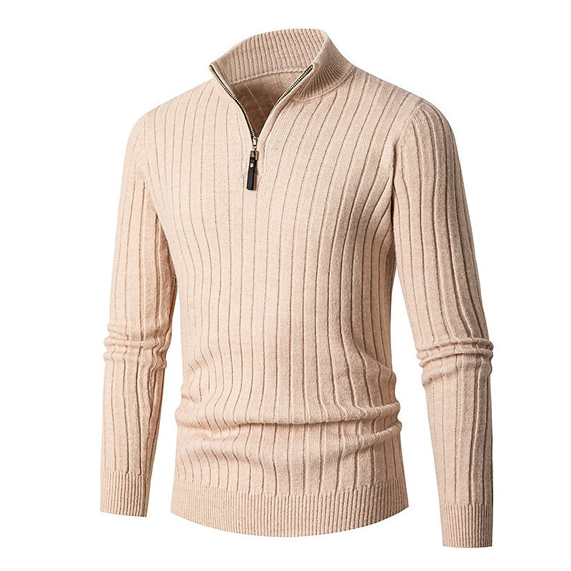 Gervond | Homme Pull Col Zippé Côtelé Slim - Cream - Image 6