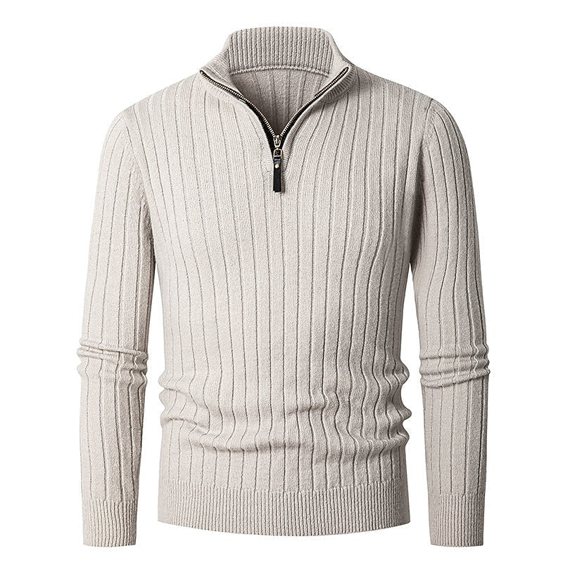Gervond | Homme Pull Col Zippé Côtelé Slim - Cream - Image 7