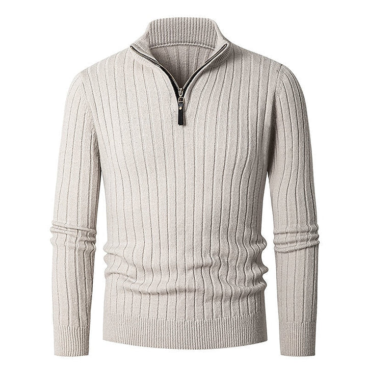 Gervond | Homme Pull Col Zippé Côtelé Slim - Cream - Image 7