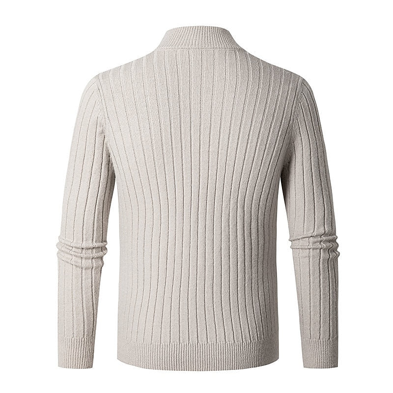 Gervond | Homme Pull Col Zippé Côtelé Slim - Cream - Image 8