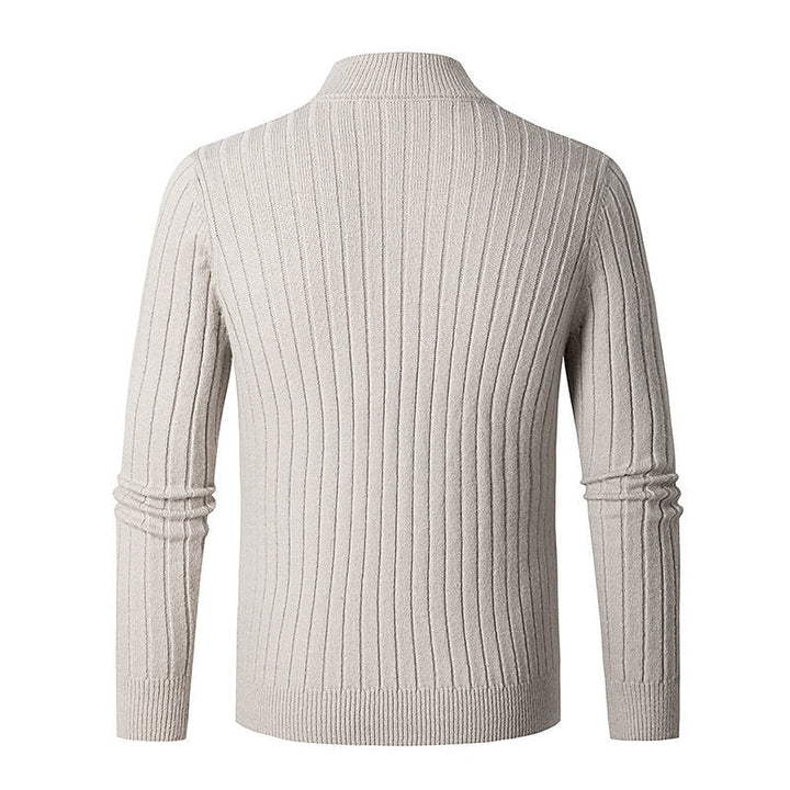 Gervond | Homme Pull Col Zippé Côtelé Slim - Cream - Image 8