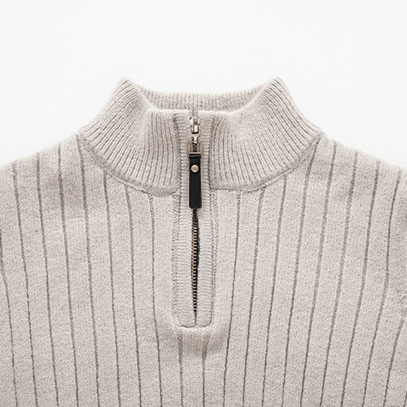 Gervond | Homme Pull Col Zippé Côtelé Slim - Cream - Image 9