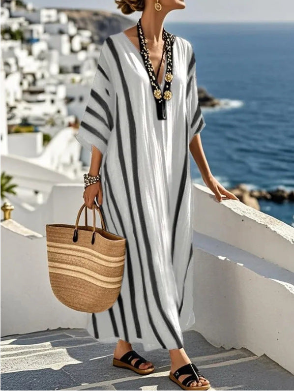 Gilvara | Robe Femme Kaftan Rayée Maxi Fluide - Image 5