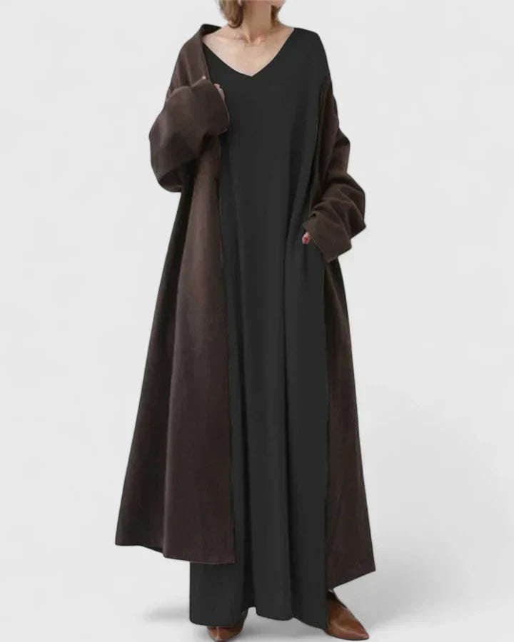Golvaine | Femme Robe Pull Longue Oversize Col V - Light Grey - Image 4