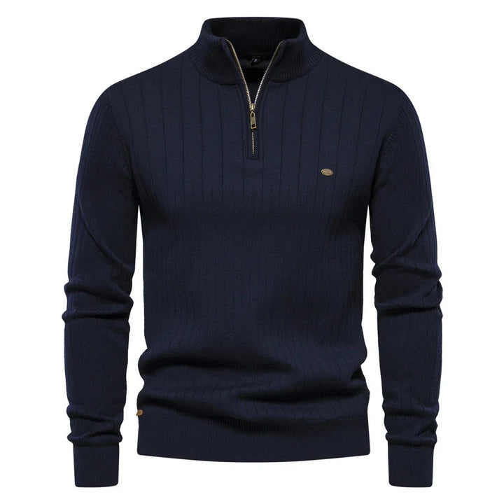 Golvhec | Homme Pull Col Zippé Tricoté Hiver - Navy - Image 1