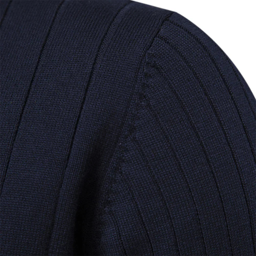Golvhec | Homme Pull Col Zippé Tricoté Hiver - Navy - Image 2