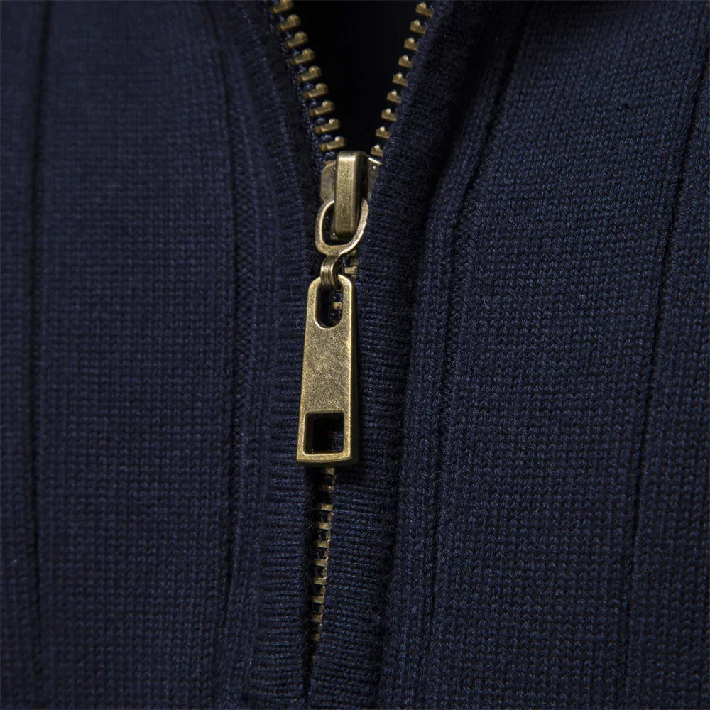 Golvhec | Homme Pull Col Zippé Tricoté Hiver - Navy - Image 3