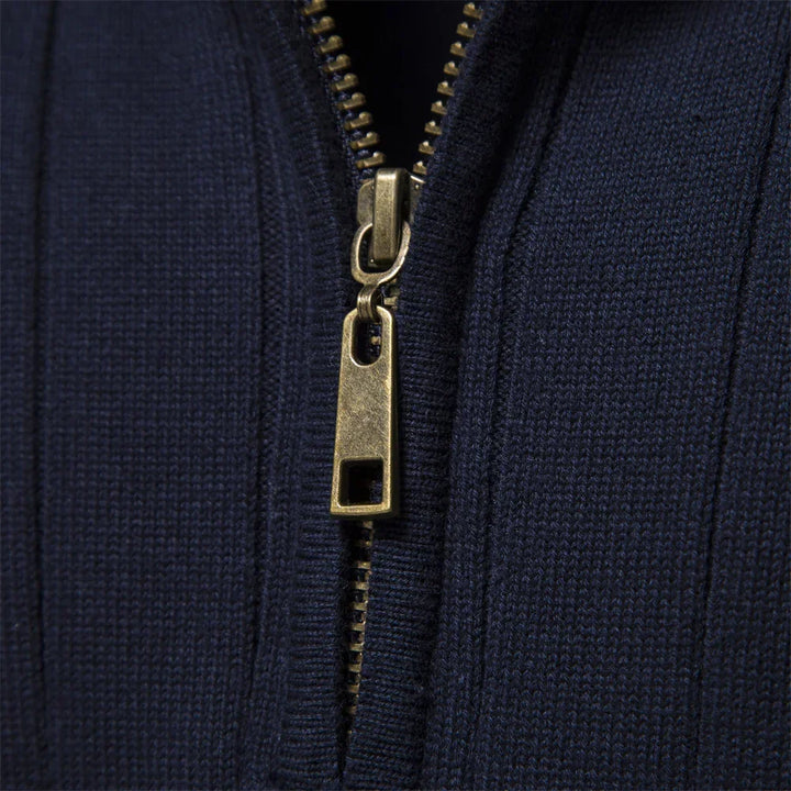 Golvhec | Homme Pull Col Zippé Tricoté Hiver - Navy - Image 3