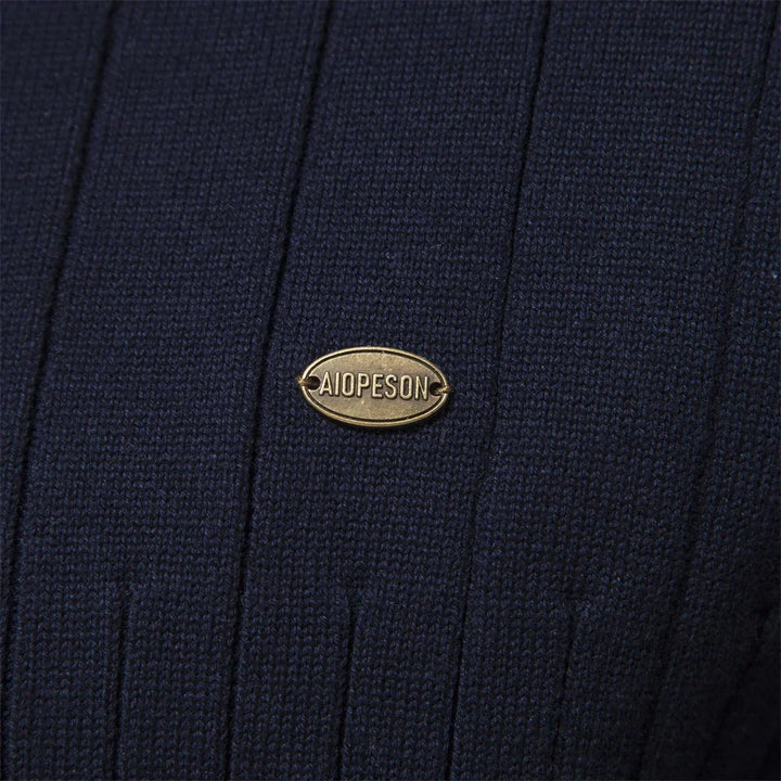 Golvhec | Homme Pull Col Zippé Tricoté Hiver - Navy - Image 4