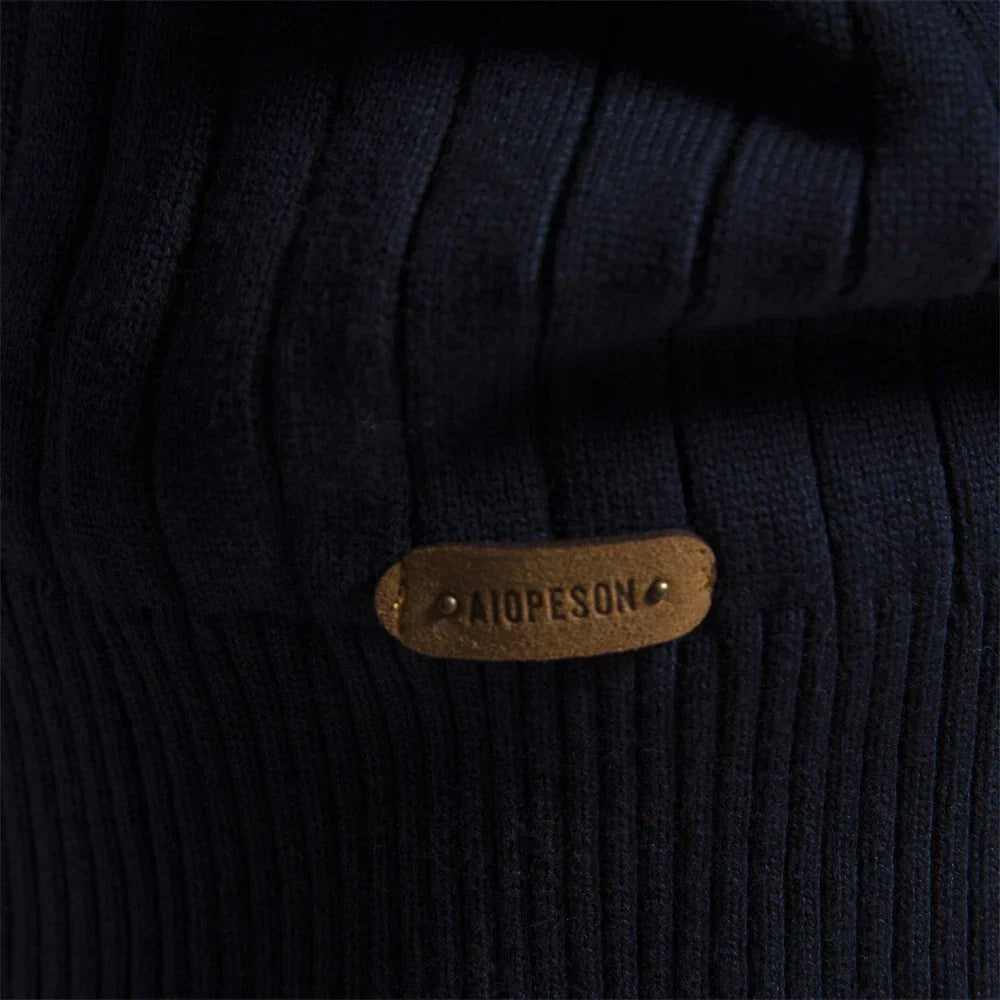 Golvhec | Homme Pull Col Zippé Tricoté Hiver - Navy - Image 5