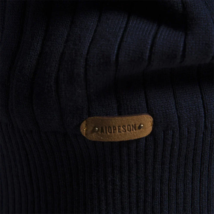 Golvhec | Homme Pull Col Zippé Tricoté Hiver - Navy - Image 5