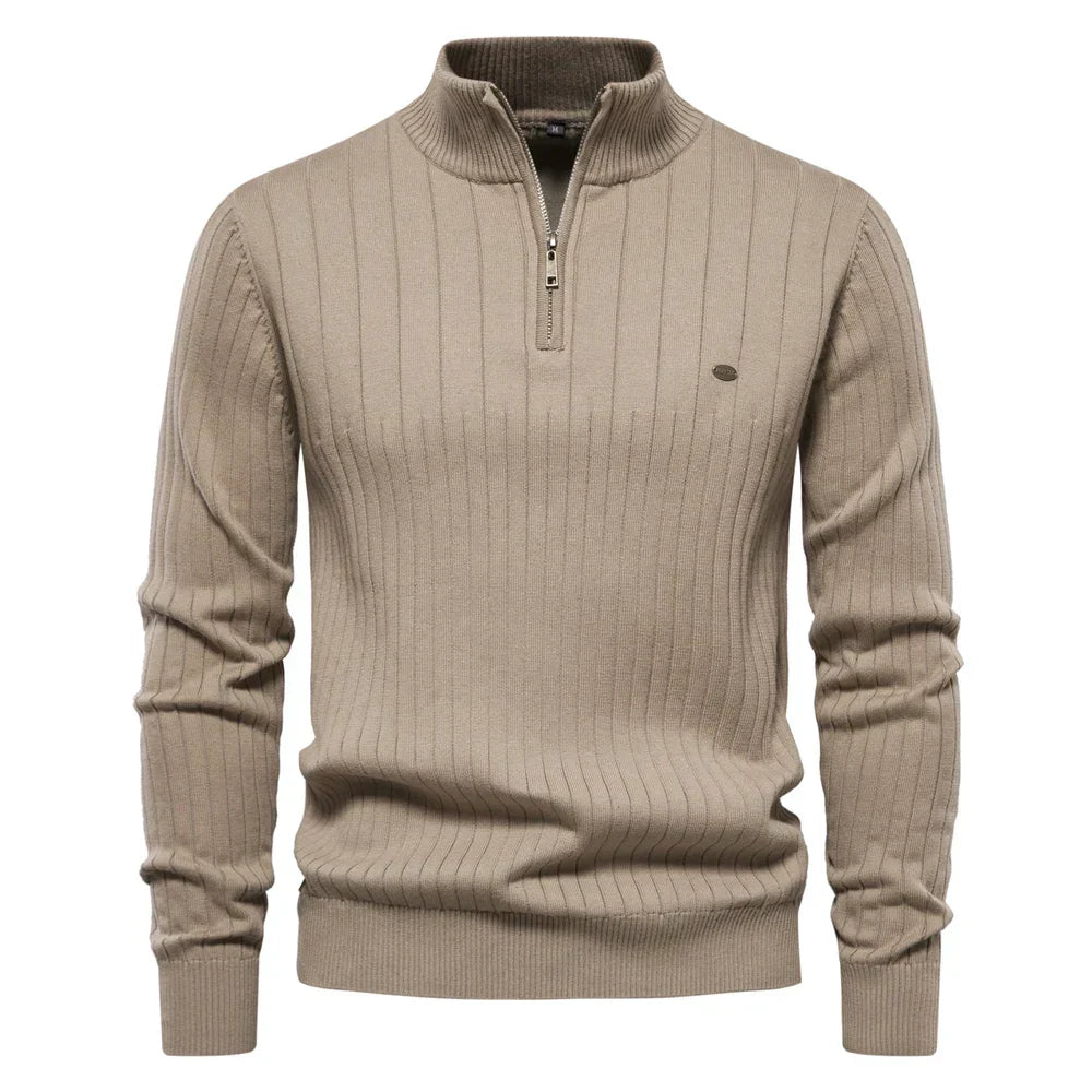 Golvhec | Homme Pull Col Zippé Tricoté Hiver - Navy - Image 6