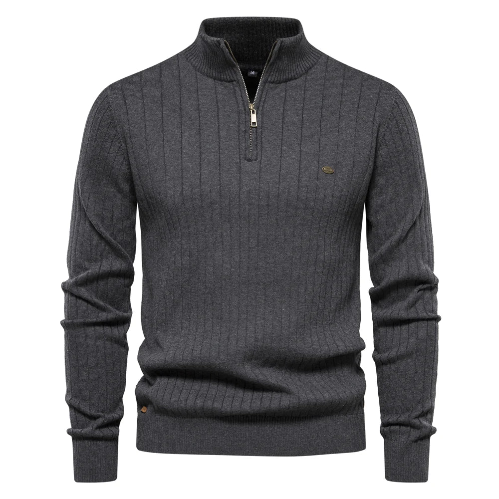 Golvhec | Homme Pull Col Zippé Tricoté Hiver - Navy - Image 7