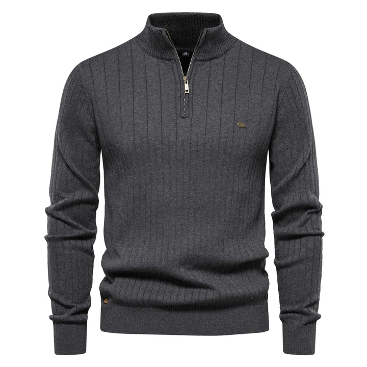 Golvhec | Homme Pull Col Zippé Tricoté Hiver - Navy - Image 7