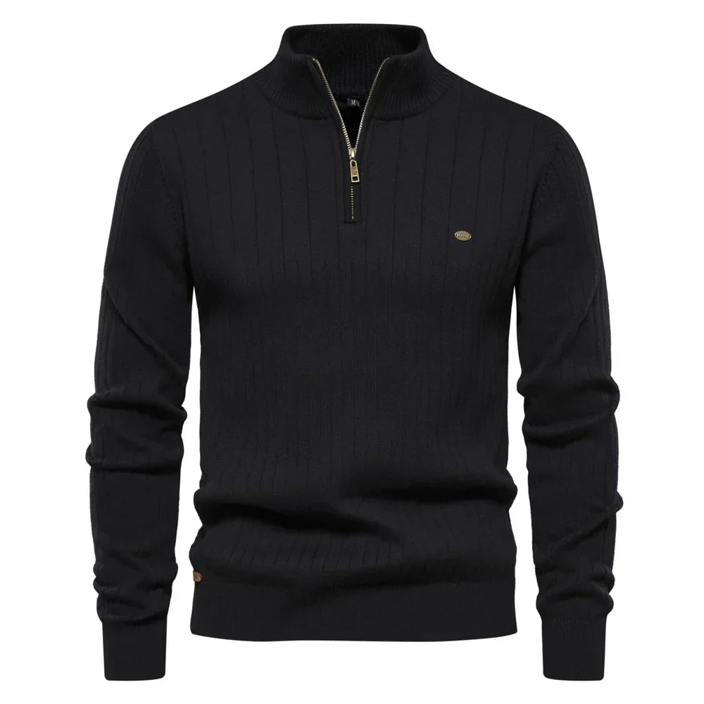 Golvhec | Homme Pull Col Zippé Tricoté Hiver - Navy - Image 8