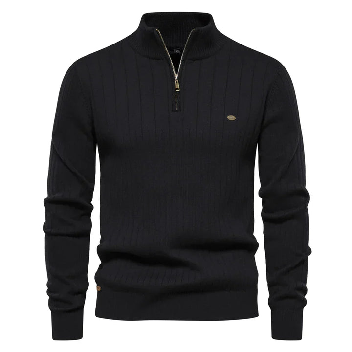 Golvhec | Homme Pull Col Zippé Tricoté Hiver - Navy - Image 8
