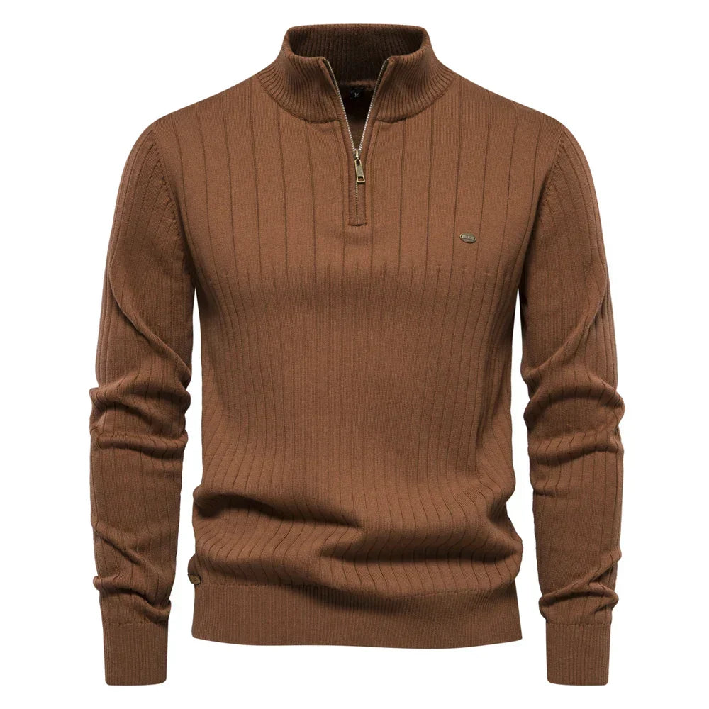Golvhec | Homme Pull Col Zippé Tricoté Hiver - Navy - Image 9