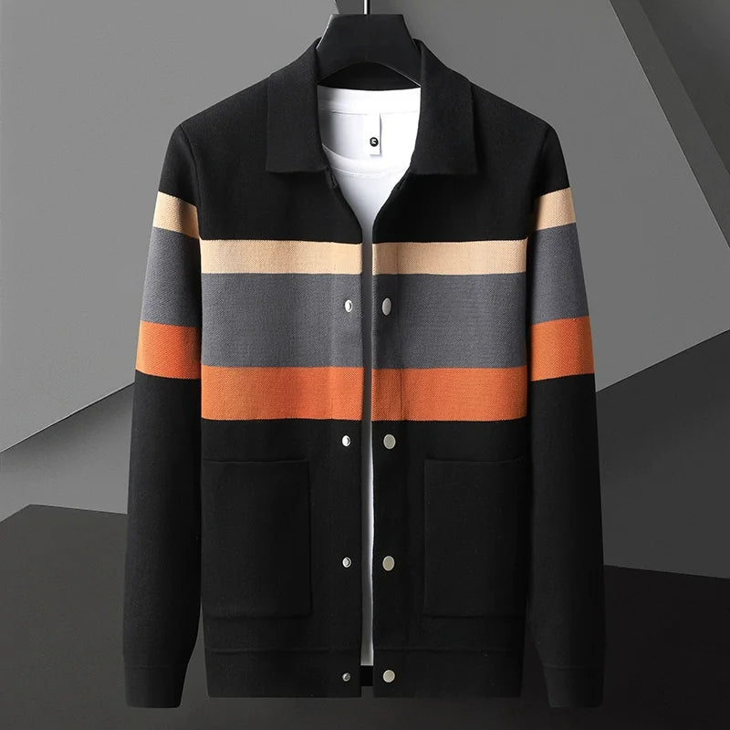 Golvran | Homme Cardigan Rayé Boutons-Pression - Cream - Image 4