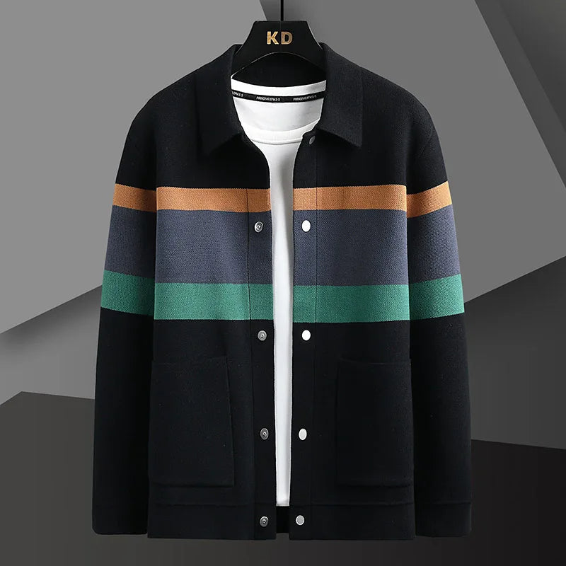 Golvran | Homme Cardigan Rayé Boutons-Pression - Cream - Image 5