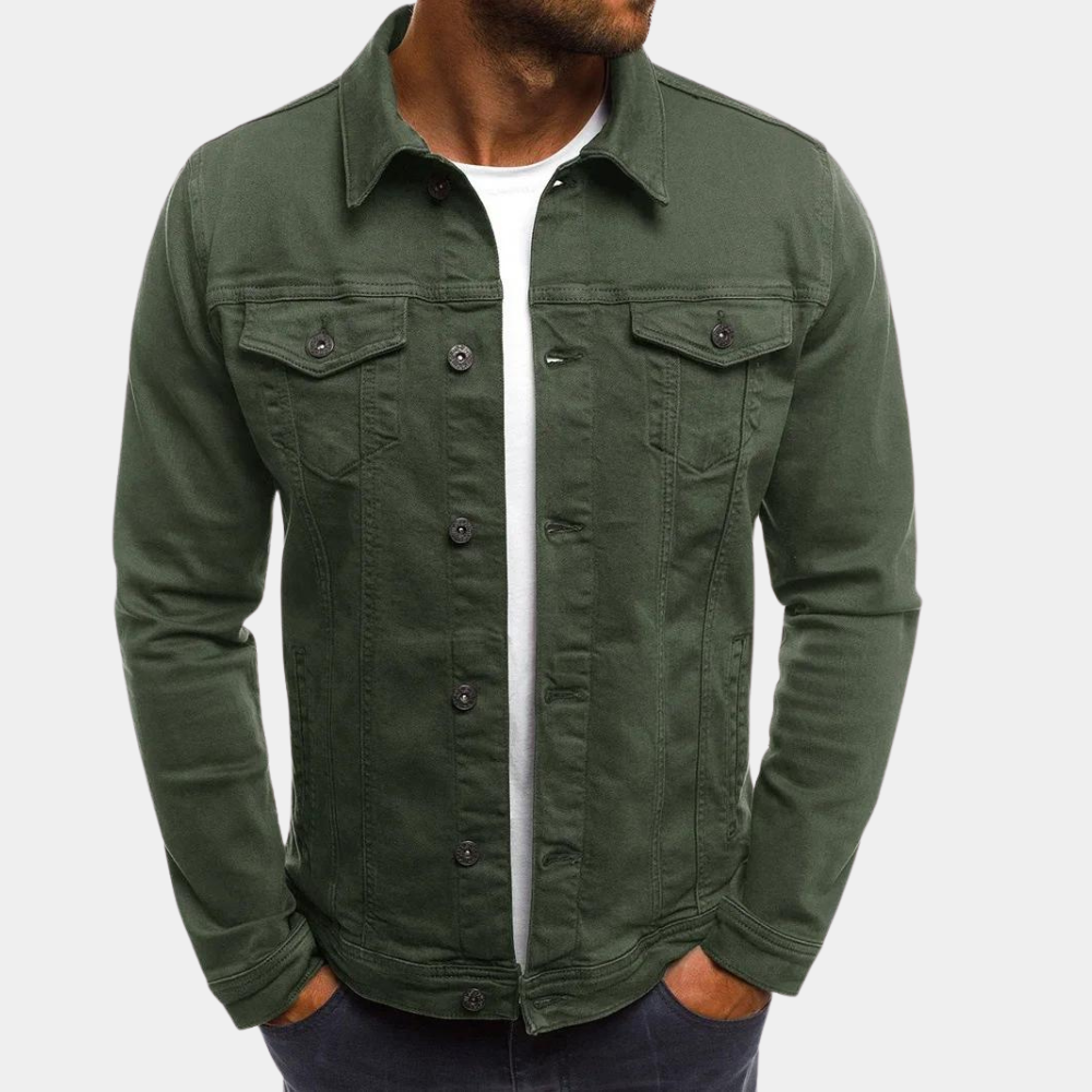 Grantham | Homme Veste Jean Boutonnée Coupe Ajustée - Green - Image 1