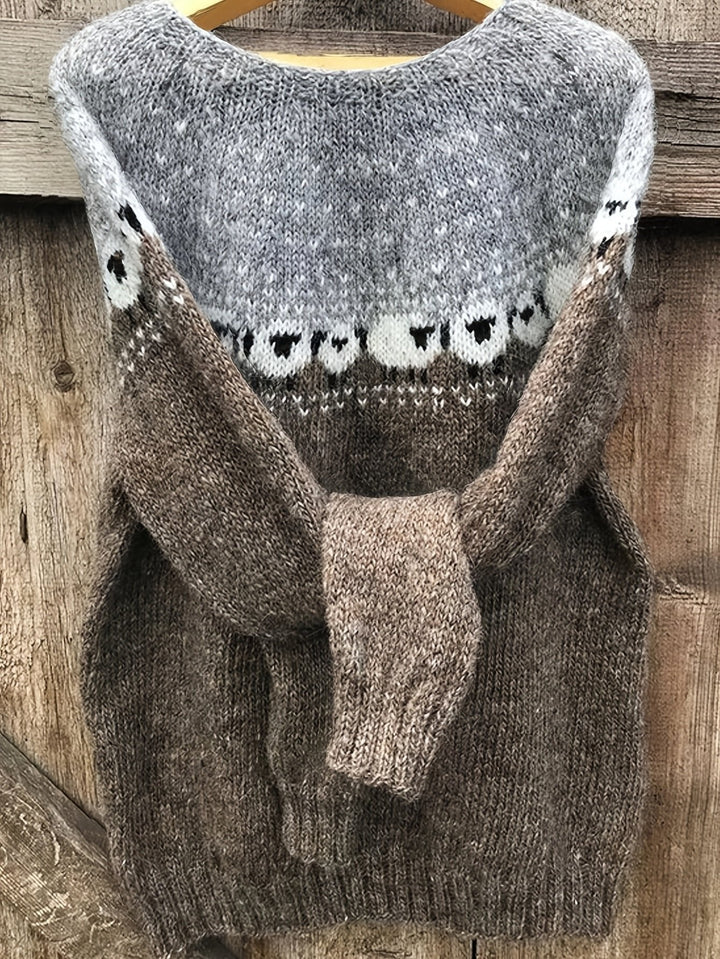 Gréavaine | Pull Femme Jacquard Mouton Style Nordique - Grey - Image 1