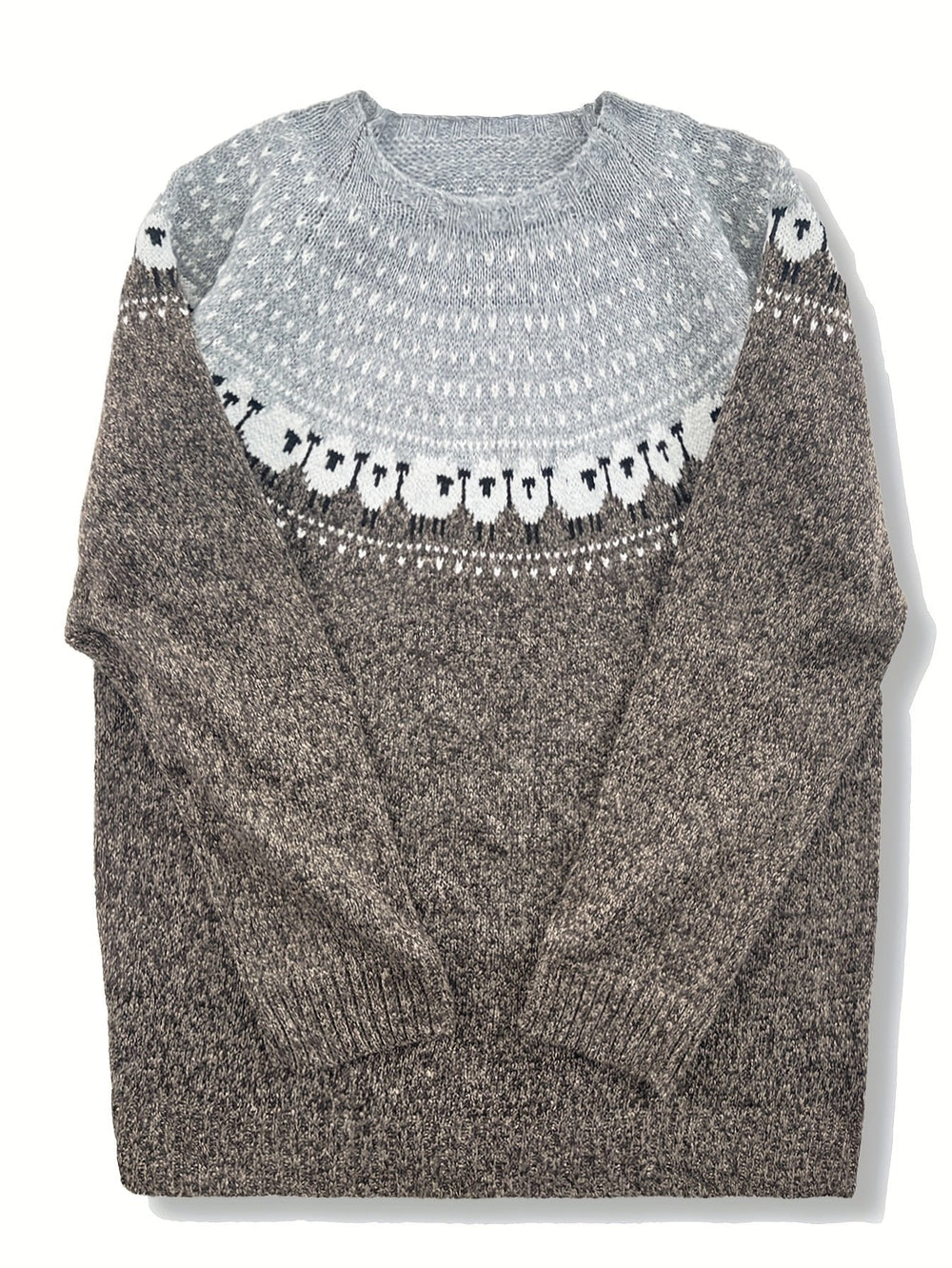 Gréavaine | Pull Femme Jacquard Mouton Style Nordique - Grey - Image 2