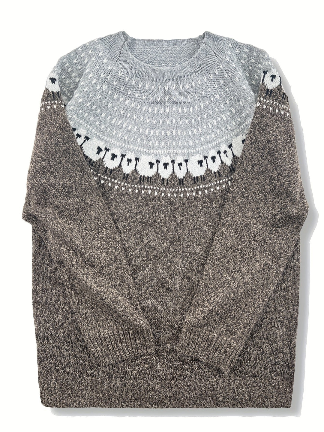 Gréavaine | Pull Femme Jacquard Mouton Style Nordique - Grey - Image 2