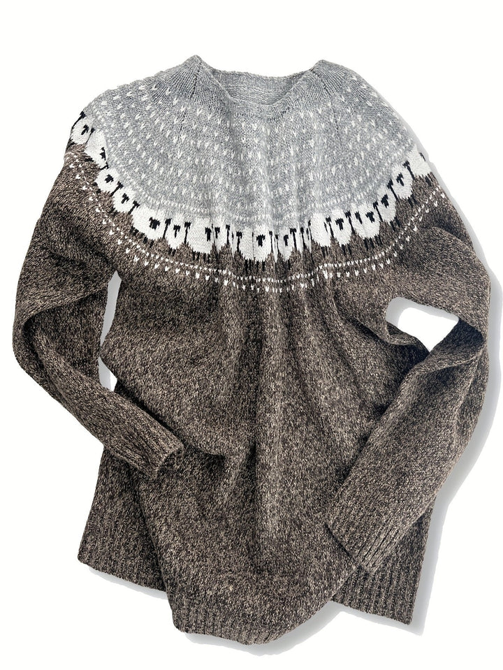 Gréavaine | Pull Femme Jacquard Mouton Style Nordique - Grey - Image 3