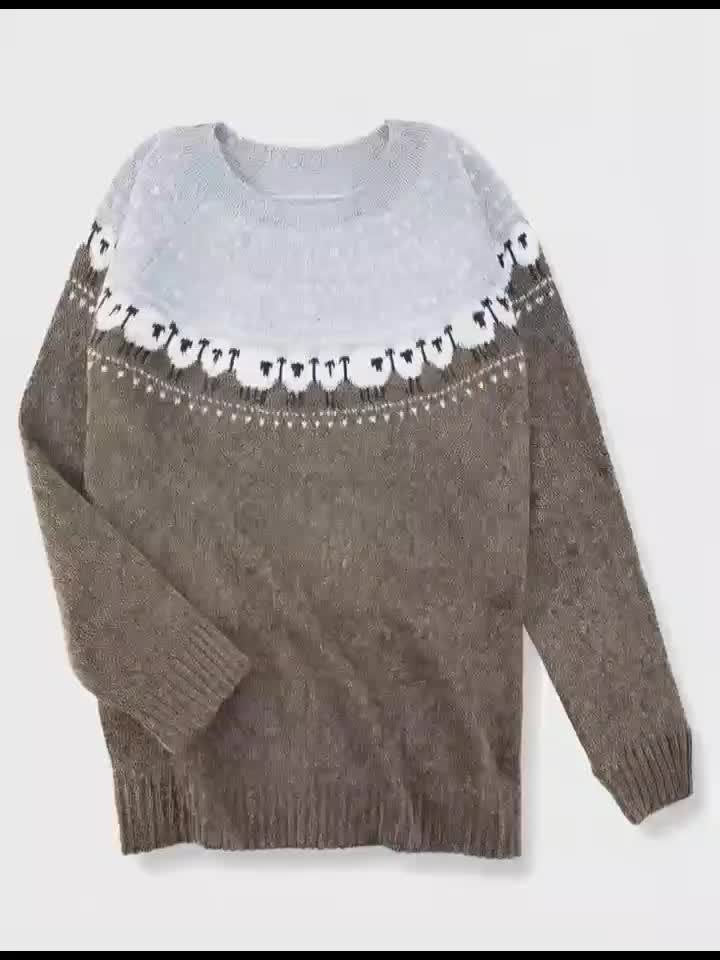 Gréavaine | Pull Femme Jacquard Mouton Style Nordique - Grey - Image 6