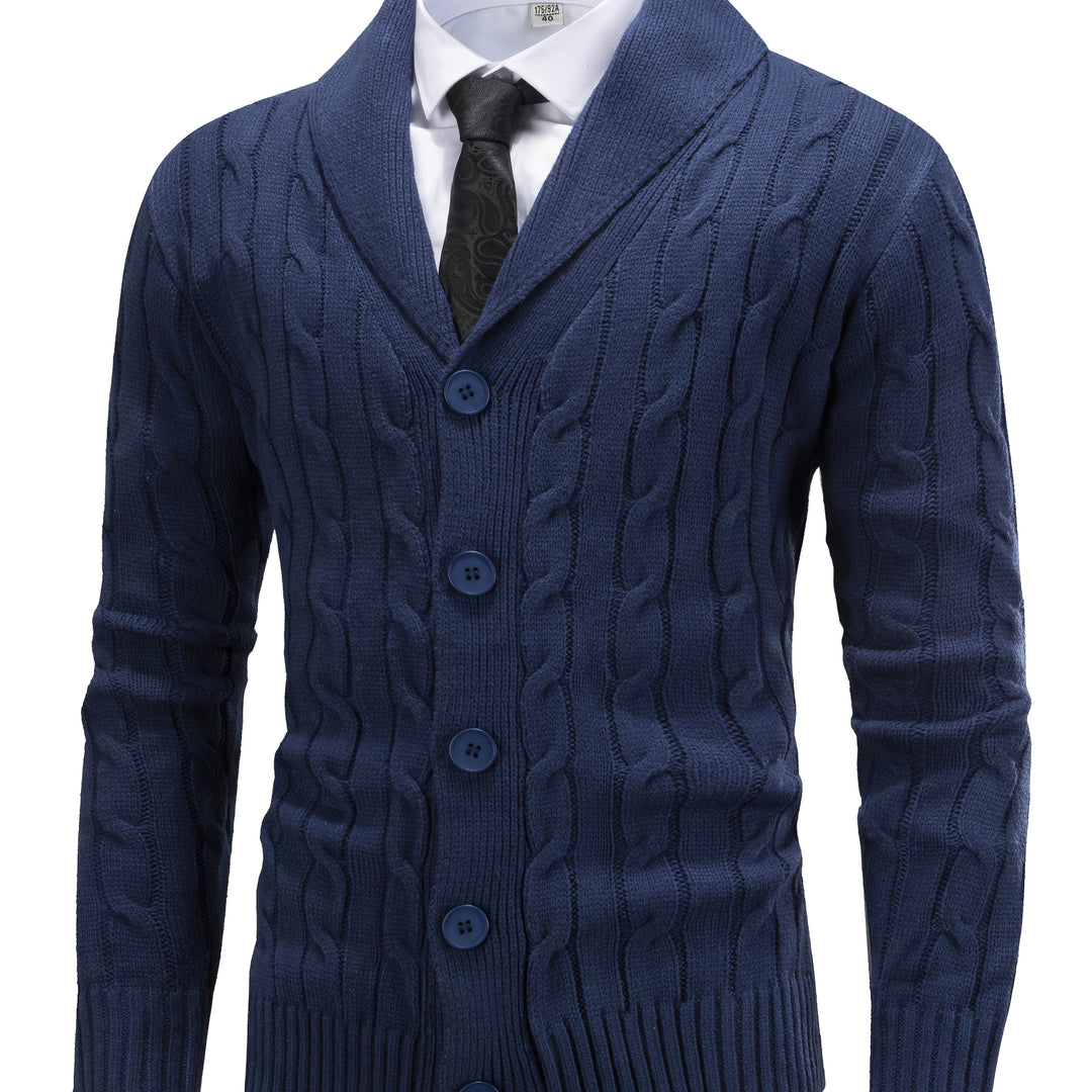 Gréavald | Homme Cardigan Col Châle Torsadé - Navy - Image 1