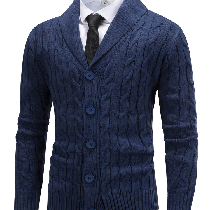 Gréavald | Homme Cardigan Col Châle Torsadé - Navy - Image 1