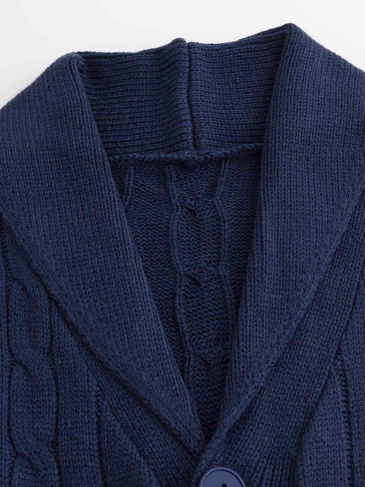 Gréavald | Homme Cardigan Col Châle Torsadé - Navy - Image 2