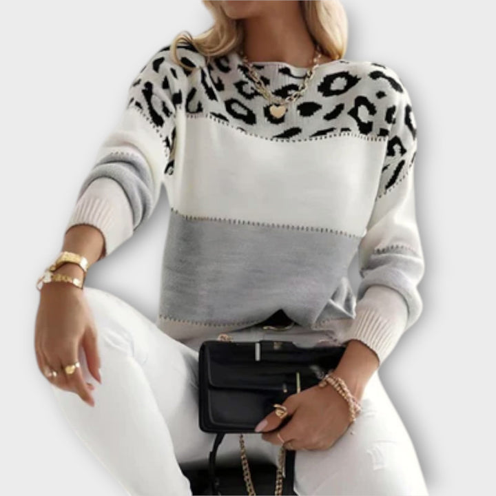 Grévelle | Pull Femme Léopard Rayures Gris - Image 1