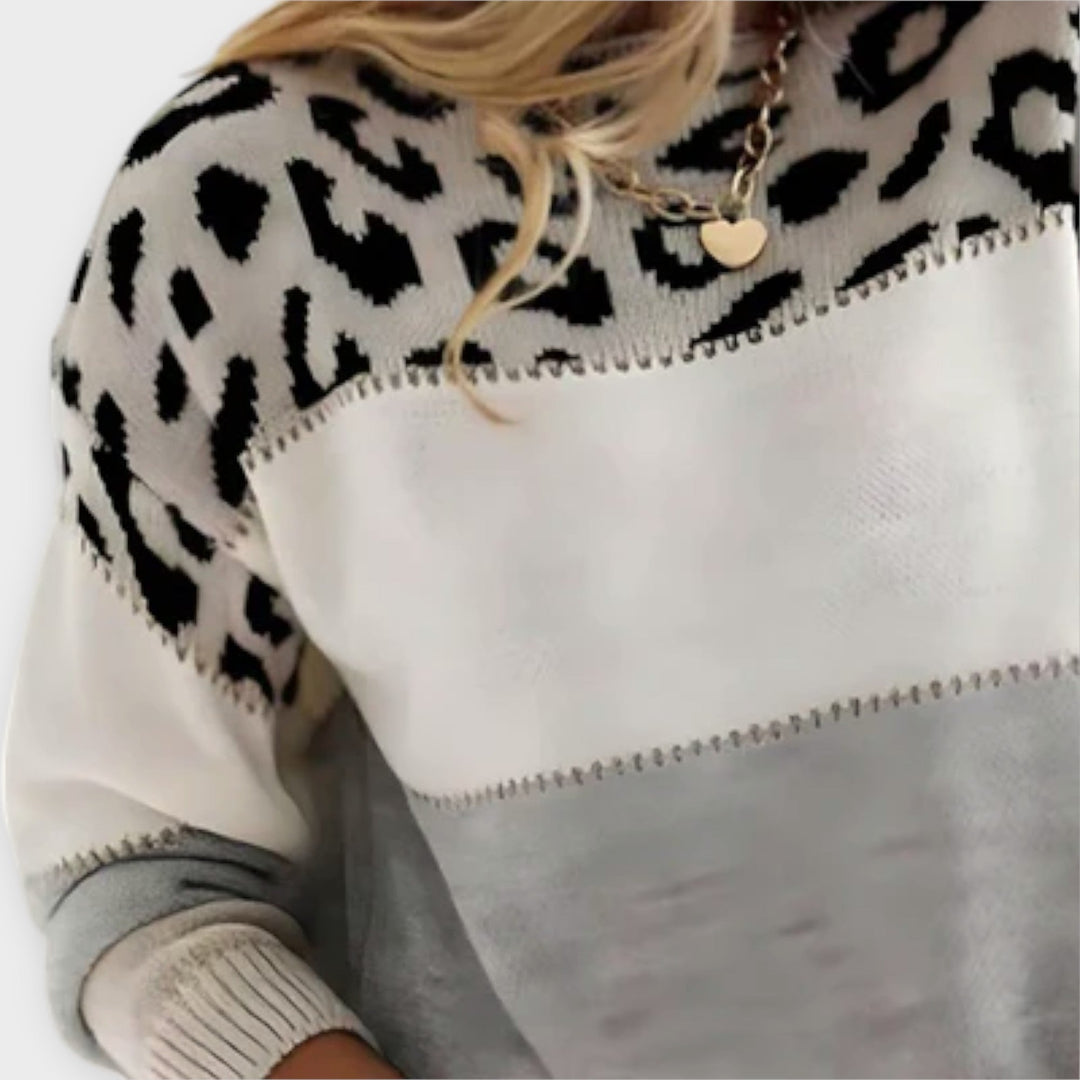 Grévelle | Pull Femme Léopard Rayures Gris - Image 2