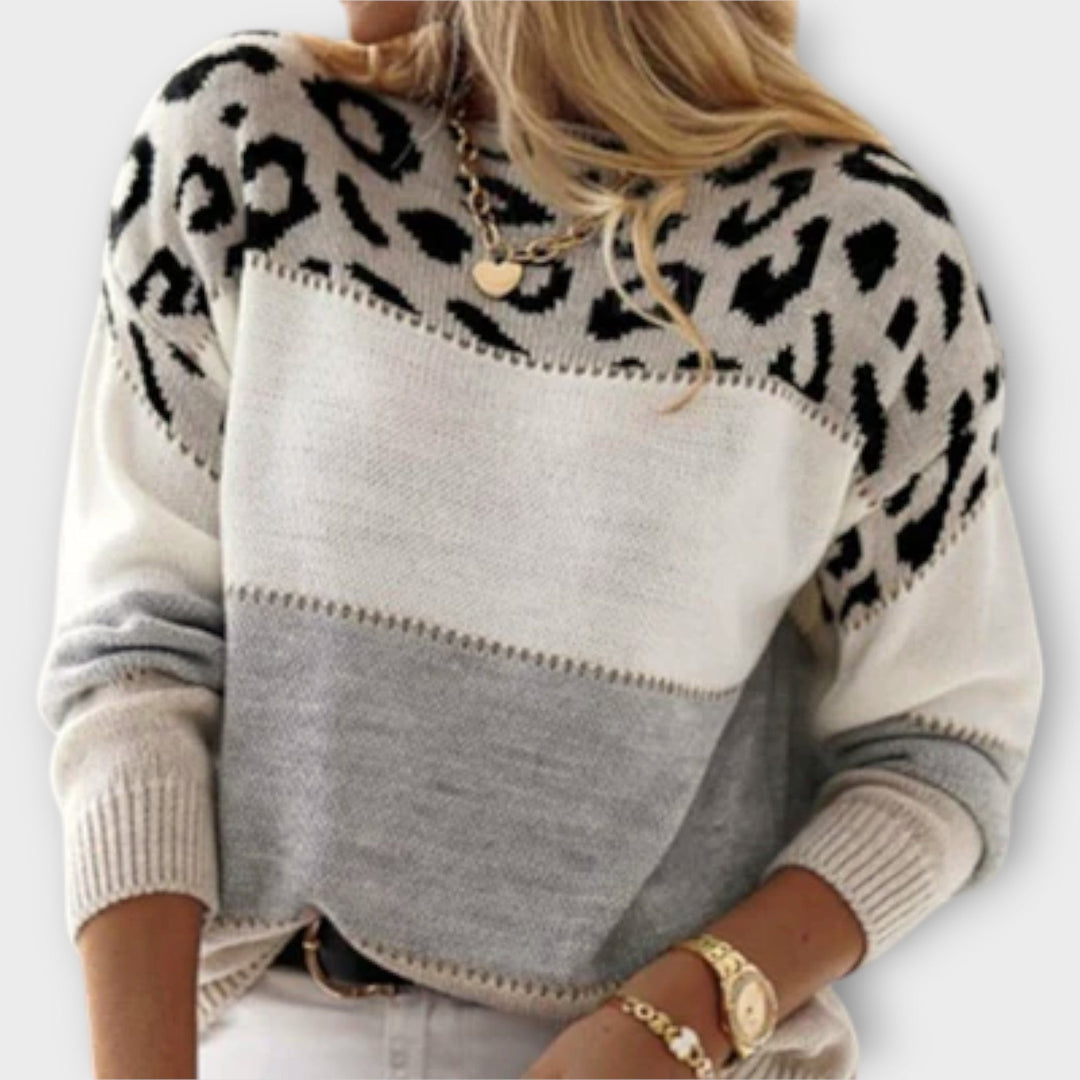 Grévelle | Pull Femme Léopard Rayures Gris - Image 3