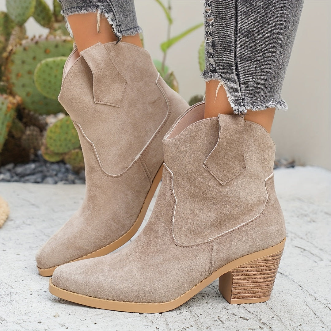 Gwenaëlle | Femme Bottine Western Talon Bloc - Taupe - Image 1
