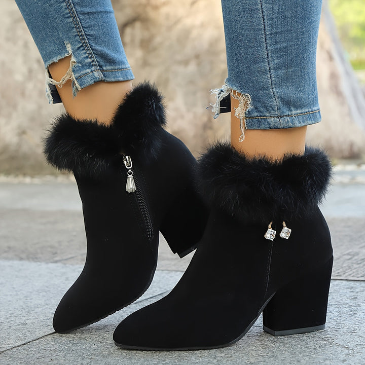 Gwenaëlle | Femme Bottines Fourrure Talon Bloc - Black - Image 1