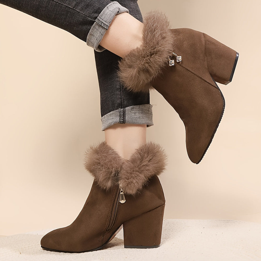 Gwenaëlle | Femme Bottines Fourrure Talon Bloc - Black - Image 2