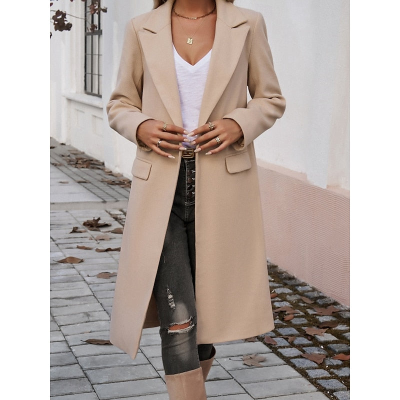 Brélise | Femme Manteau Long Col Tailleur - Grey - Image 13