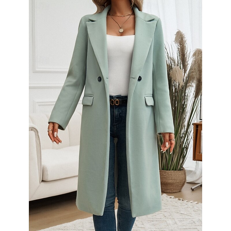Brélise | Femme Manteau Long Col Tailleur - Grey - Image 17