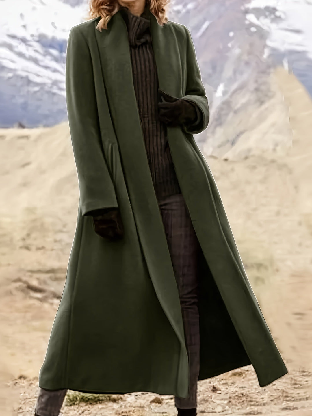 Thovaine | Femme Manteau Long Ouvert Col Châle - Dark Green - Image 2