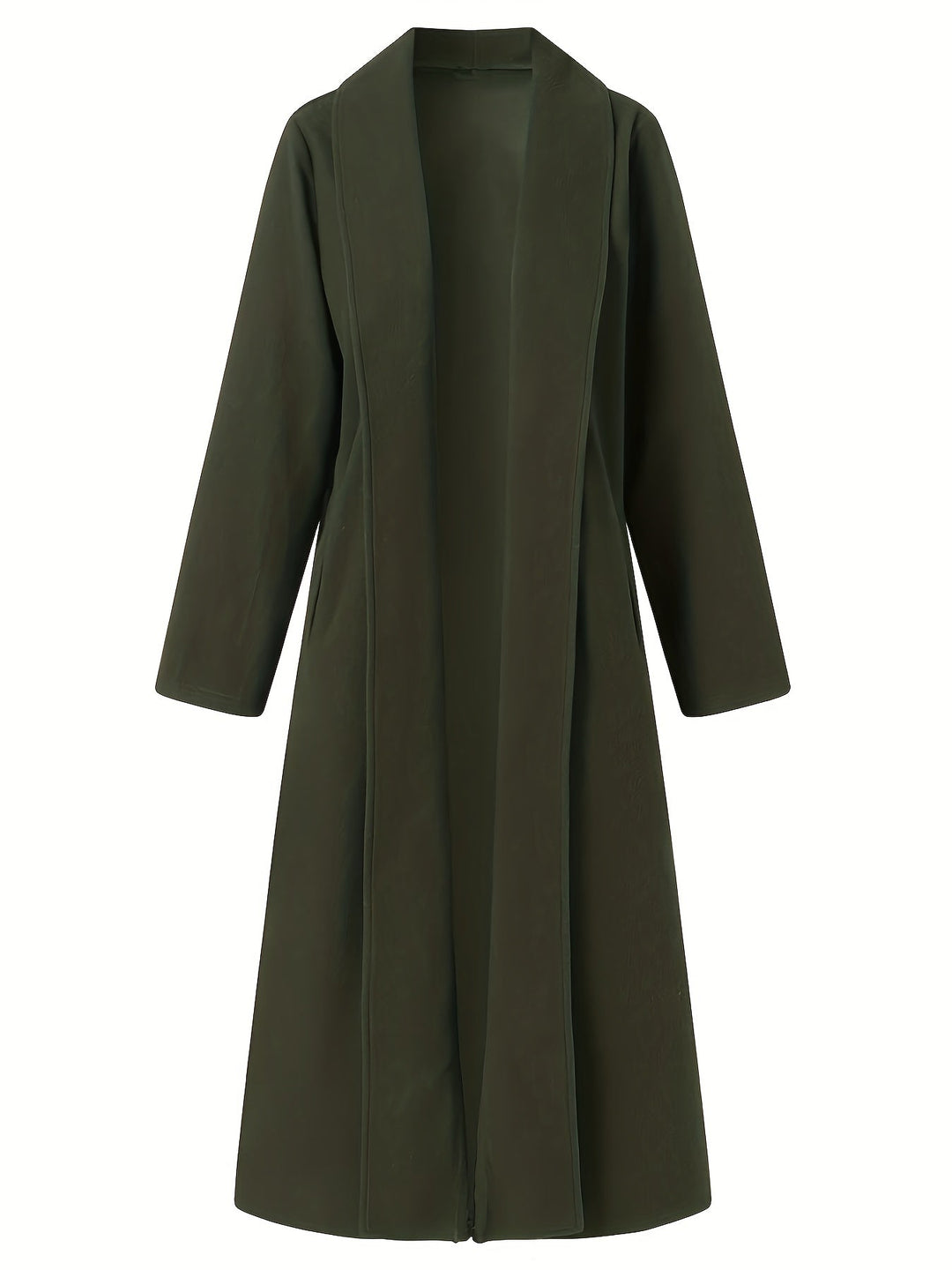 Thovaine | Femme Manteau Long Ouvert Col Châle - Dark Green - Image 3