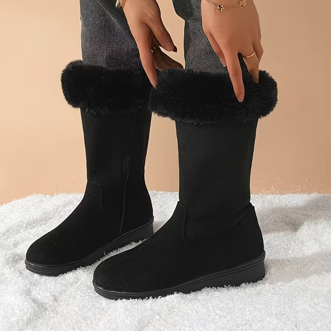Orlénie | Femme Bottes de Neige Mi-Mollet Fourrure - Black - Image 1