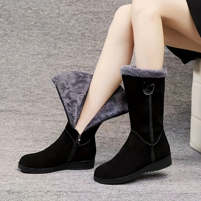 Orlénie | Femme Bottes de Neige Mi-Mollet Fourrure - Black - Image 2